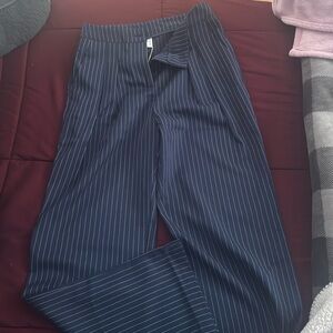 Navy blue wide legged pinstripe slacks
